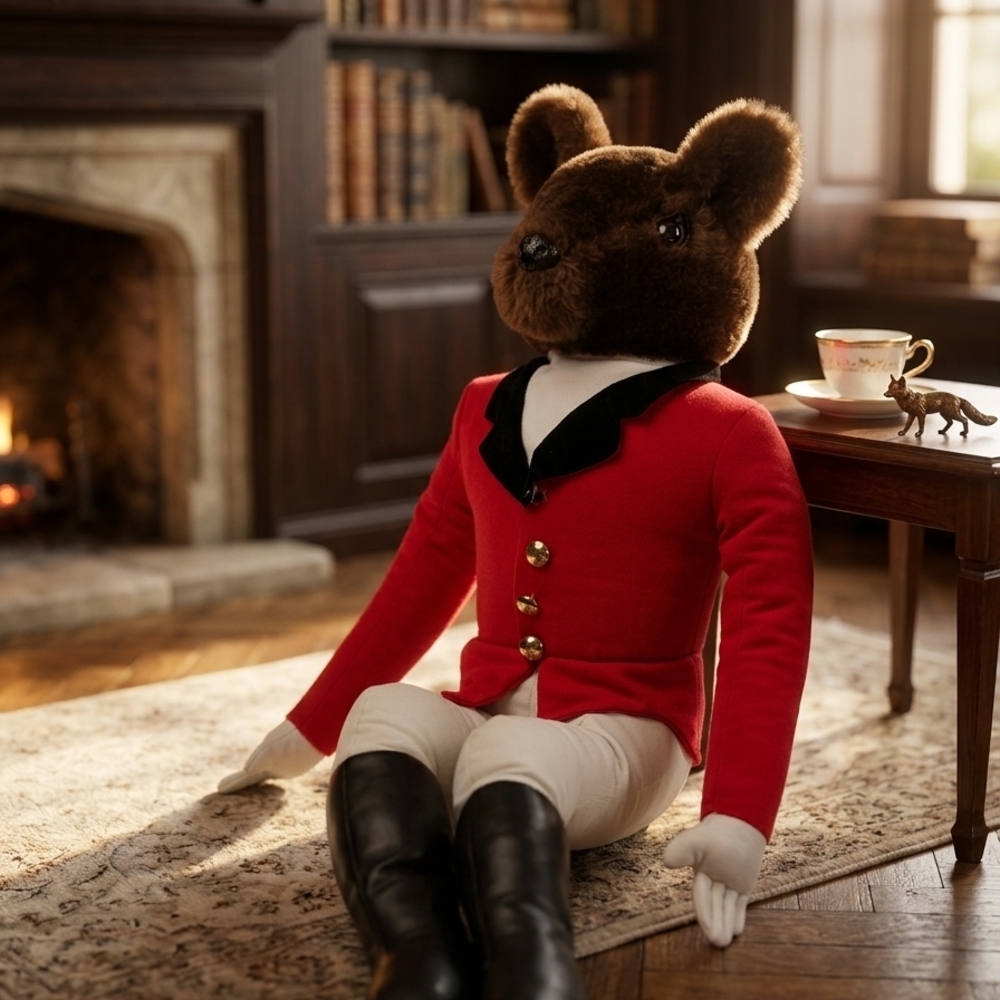 Plush Bear with Red Tailcoat and Cream Trousers